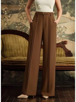 BROADSTAR - Womens Brown Wide Fit Pleated Korean Pant