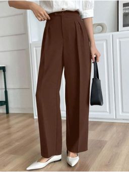 BROADSTAR - Womens Brown Straight Fit Tailored Korean Pant