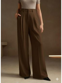 BROADSTAR - Womens Coffee Wide Fit Pleated Korean Trouser
