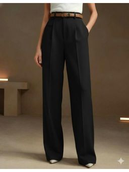 BROADSTAR - Womens Black Wide Fit Pleated Korean Pant