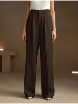 BROADSTAR - Womens Coffee Wide Fit Pleated Korean Pant
