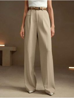 BROADSTAR - Womens Light Beige Wide Fit Pleated Korean Pant