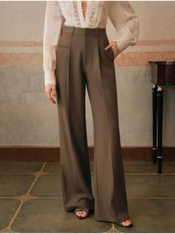 BROADSTAR - Womens Brown Wide Fit Tailored Korean Pant