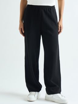 Femmella - Womens Black Knitted Straight Fit Pant
