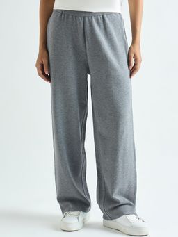 Femmella - Womens Grey Melange Knitted Straight Fit Pant