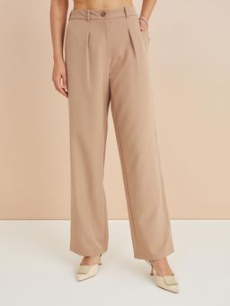 Latin Quarters - Womens Beige Solid Straight High Rise Casual Pant