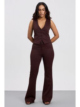 COLOR CAPITAL - Womens Brown Solid Flared Trouser