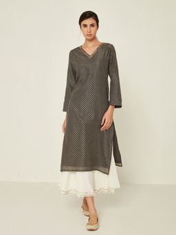 Ancestry - Grey Brocade Straight Kurta