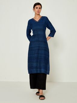 Ancestry - Blue Printed Straight Kurta