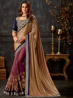 Odette - Pink Lycra Designer Saree with Unstitched Blouse