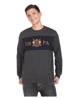 U.S. POLO ASSN. - Men Charcoal Crew Neck Heathered Sweatshirt