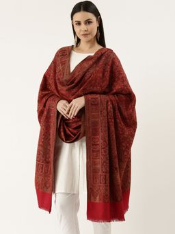 Pashmoda - Women Maroon Woven Design Jamawar Shawl