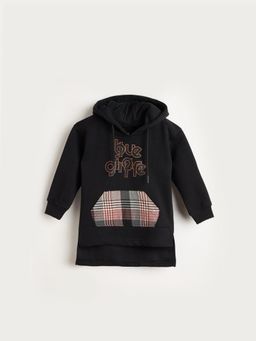 Blue Giraffe - Girls Regular Fit Black Logo Hoodie