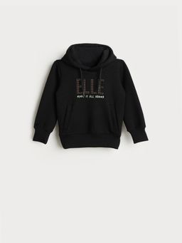 ELLE - Girls Regular Fit Black Logo Hoodie