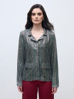 ELLE - Womens Regular Fit Blue Stripes Blazer