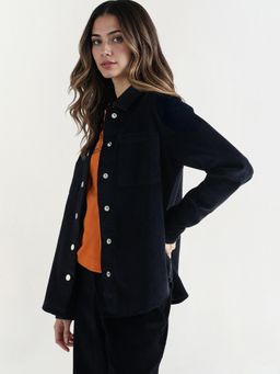 ELLE - Womens Regular Fit Black Solid Shirt