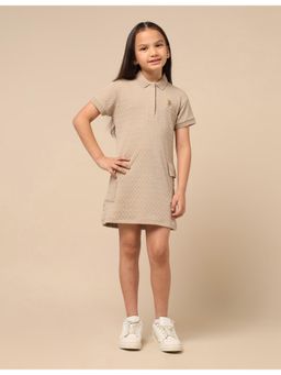 U.S. POLO ASSN. - Girls Textured Beige T-Shirt Dress