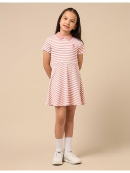 U.S. POLO ASSN. - Girls Pink Horizontal Stripes Fit and Flare Dress