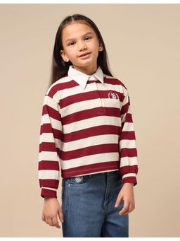 U.S. POLO ASSN. - Girls Maroon Horizontal Stripes Knit Top