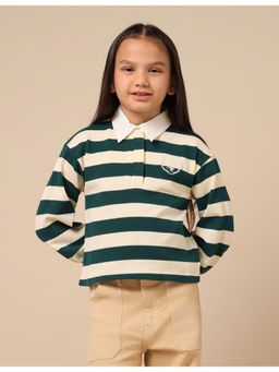 U.S. POLO ASSN. - Girls Green Horizontal Stripes Knit Top