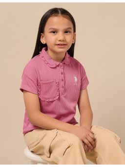 U.S. POLO ASSN. - Girls Pink Self Design Boxy Fit Top