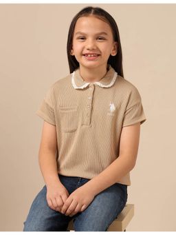 U.S. POLO ASSN. - Girls Beige Self Design Boxy Fit Top