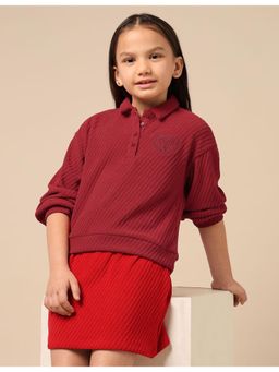U.S. POLO ASSN. - Girls Maroon Textured Boxy Fit Top