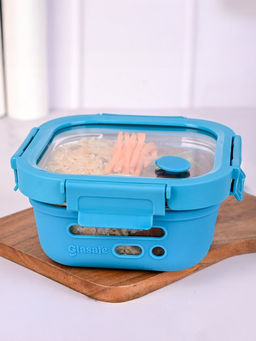 Glasafe - Borosilicate Glass Tiffin with Protective Silicone Sleeve (Blue) 520ml