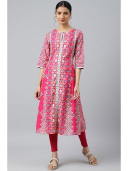 W - Dark Pink A-line Printed Kurta