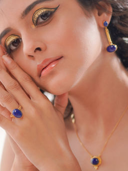 Divas Mantra - 92.5 Sterling Silver Adjustable Stone Solid Ring with Lapis Stone