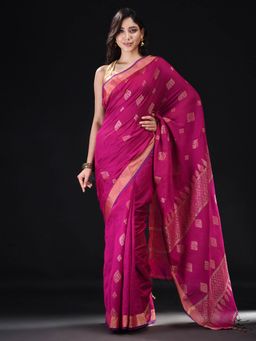 Beatitude - Pink Blended Cotton Woven Saree with Unstitched Blouse