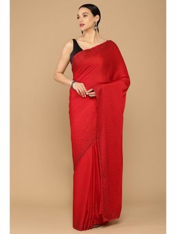 Soch - Red Silk Saree with Embellished Sequined with Unstitched