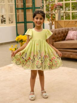 Fayon Kids - Green Mul Flare Dress