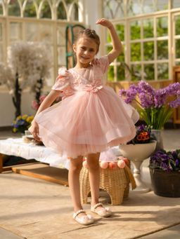 Fayon Kids - Peach 3D Flower Party Dress