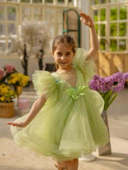 Fayon Kids - Green 3D Flower Party Dress