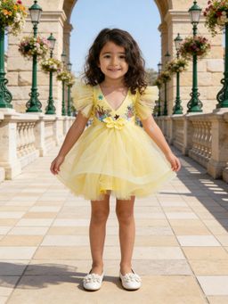 Fayon Kids - Yellow Embroidered Party Dress