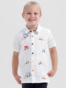 Kate & Oscar - Boys Short Sleeve Shirt with Embroidered Front