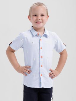 Kate & Oscar - Boys Short Sleeve Shirt with All Over Embroidery