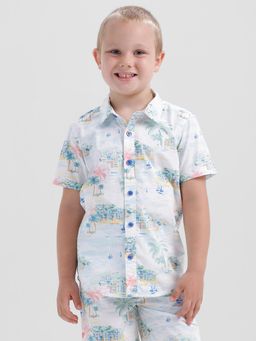 Kate & Oscar - Boys Allover Printed Short Sleeve Shirt