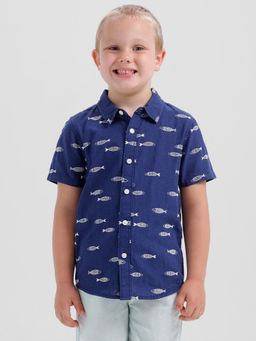 Kate & Oscar - Boys Short Sleeve Shirt with All Over Embroidery