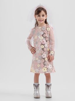Kate & Oscar - Girls Dress with Allover Flower Sequin Embellishment