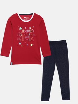 3PIN - Girls Red Printed T-Shirt with Pant