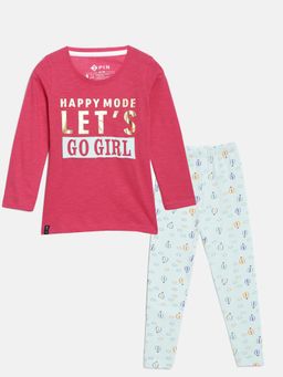 3PIN - Girls Pink Printed T-Shirt with Pant