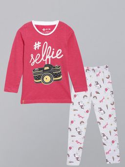 3PIN - Girls Pink Printed T-Shirt with Pant