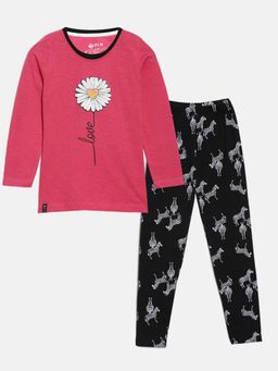 3PIN - Girls Pink Printed T-Shirt with Pant