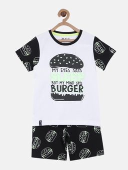 3PIN - Boys White Printed T-Shirt with Shorts