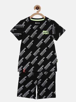 3PIN - Boys Black Printed Co-Ord