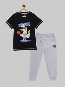 3PIN - Boys Black Printed T-Shirt with Joggers