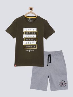 3PIN - Boys Green Printed T-Shirt with Shorts