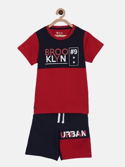 3PIN - Boys Red Colorblock T-Shirt with Shorts